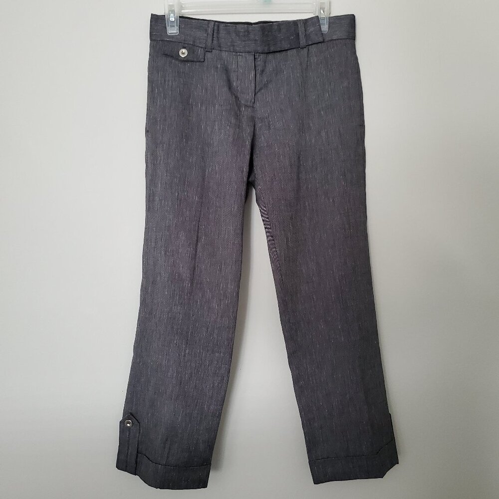 NEW Robert Rodriguez Gray Linen-Blend Capri Pants Extended Waist Cuffed 2